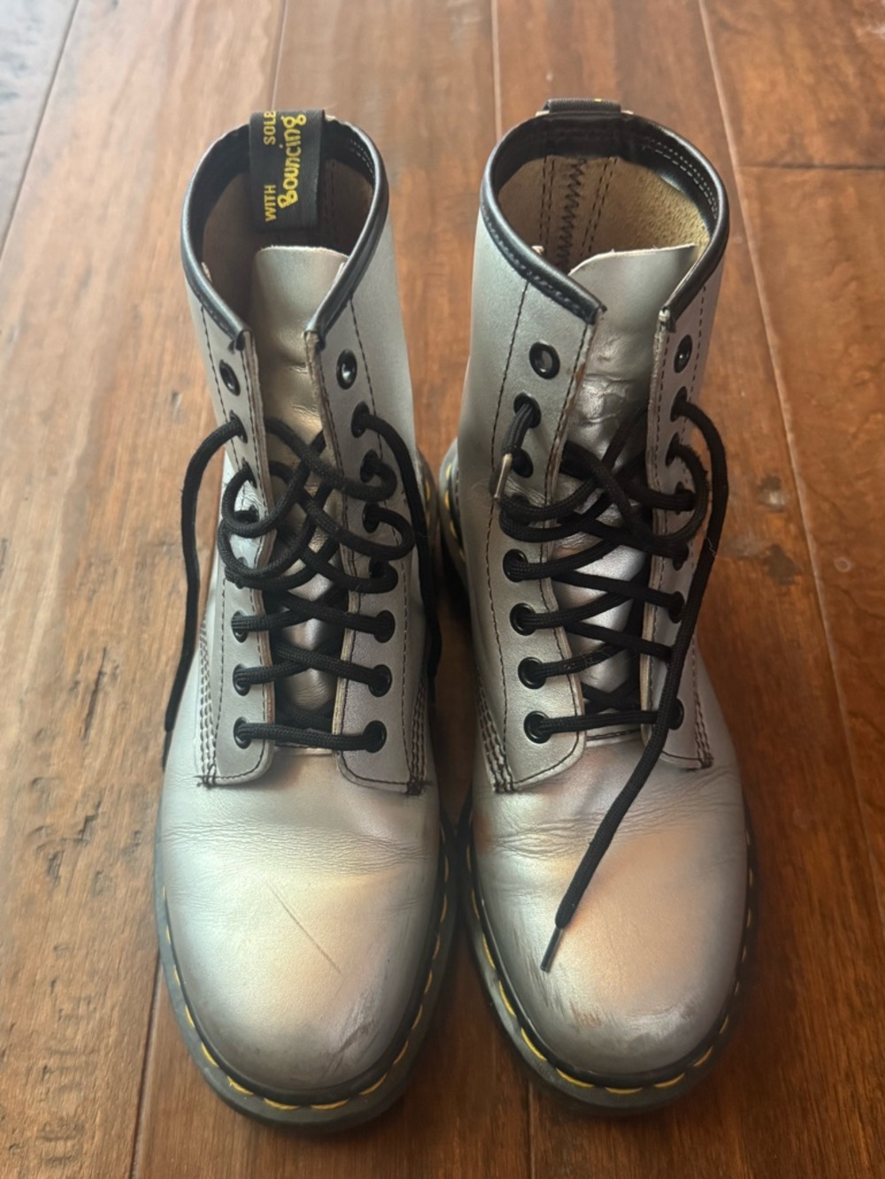 Dr. Martens Metallic Silver Lace-Up Leather Boots